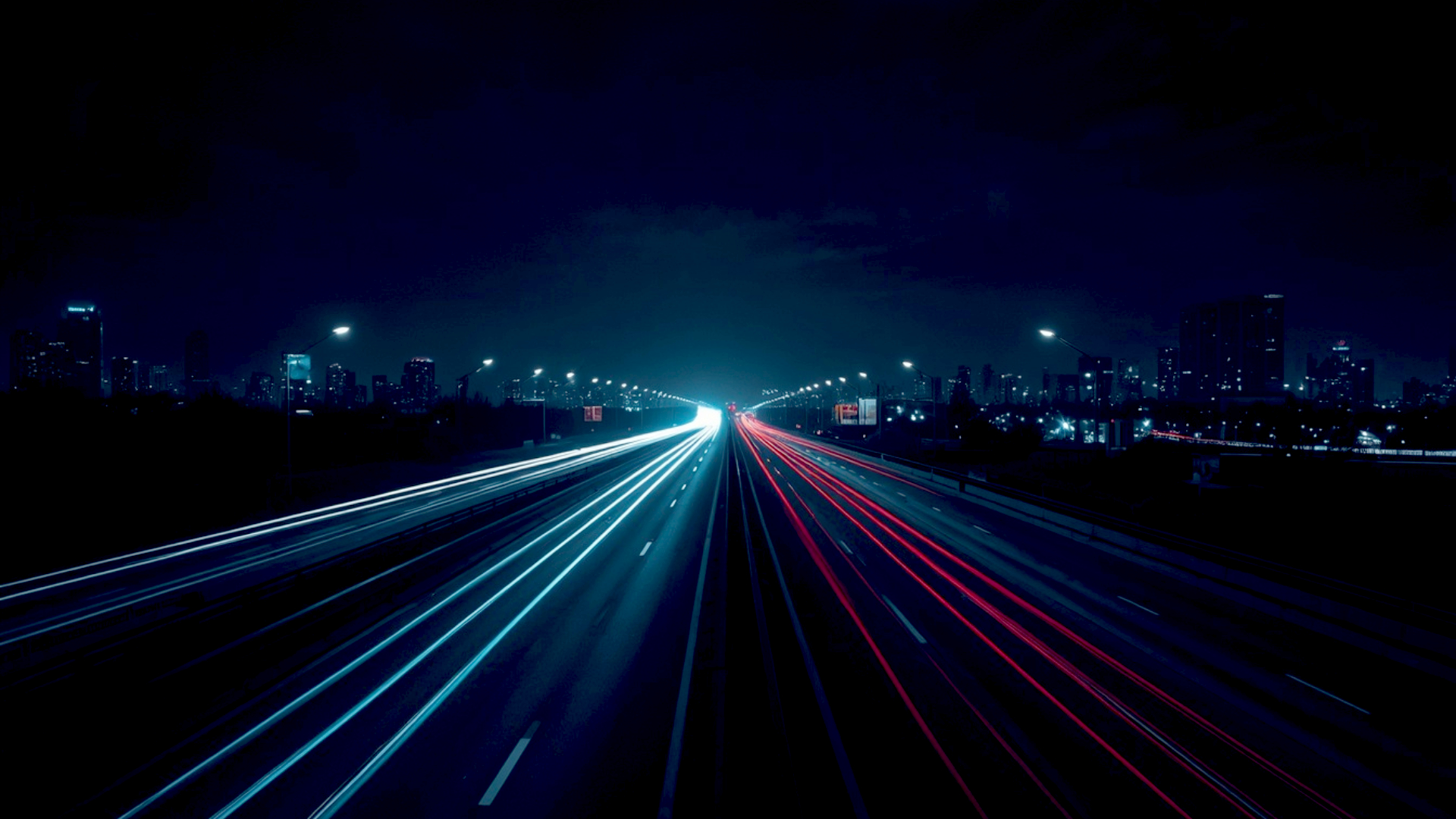  Night city highway with neon lights stretching amoled